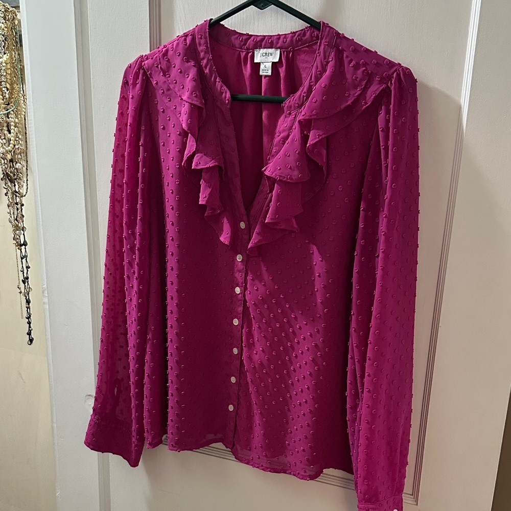 LOFT Women's Magenta Ruffle Blouse